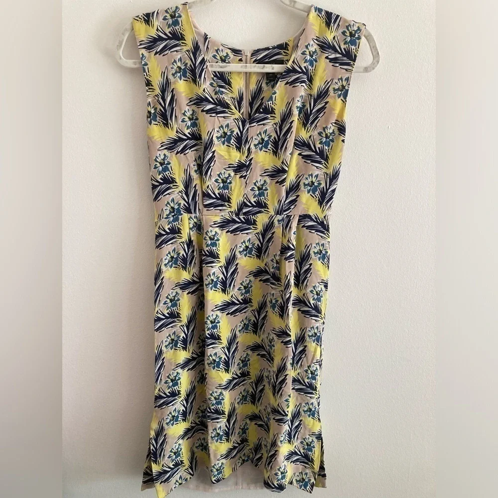 J Crew Yellow Floral Dress Spring Meadow Sleeveless 100% Silk Midi 4P Petite